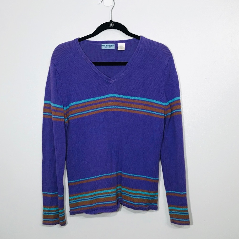 Vintage Wrangler Blues Striped Sweater. XLARGE